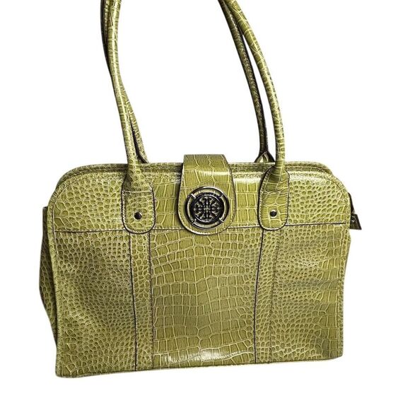 Treviso Green Faux Crocodile Embossed  Laptop Bag - Picture 14 of 15